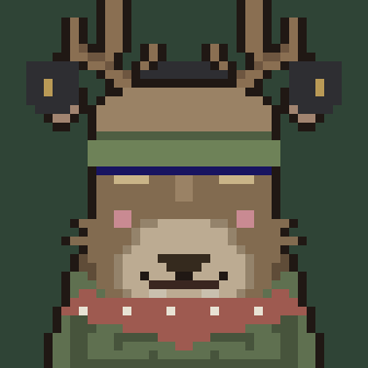 a stag with a green visor and ether pendant